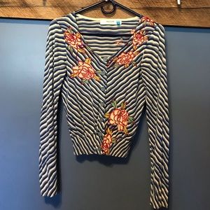 Anthropologie Sparrow blue striped floral cardigan